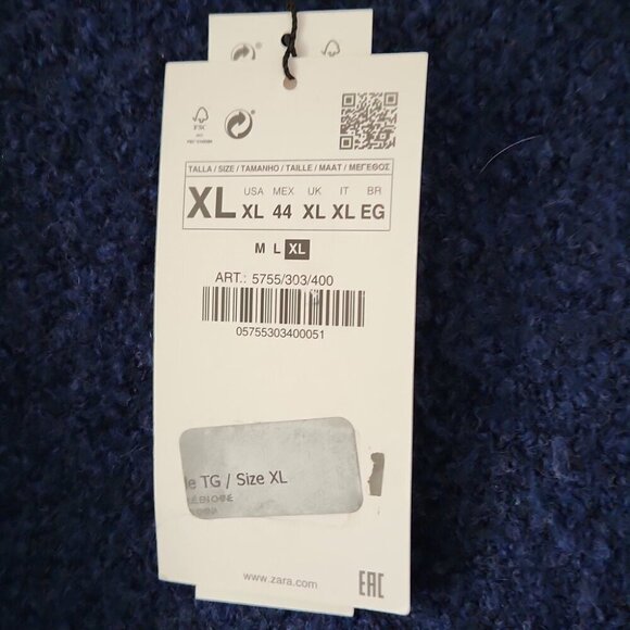 NWT ZARA | Boucle Crewneck Sweater Navy Blue Mens Sz XL - Picture 5 of 6